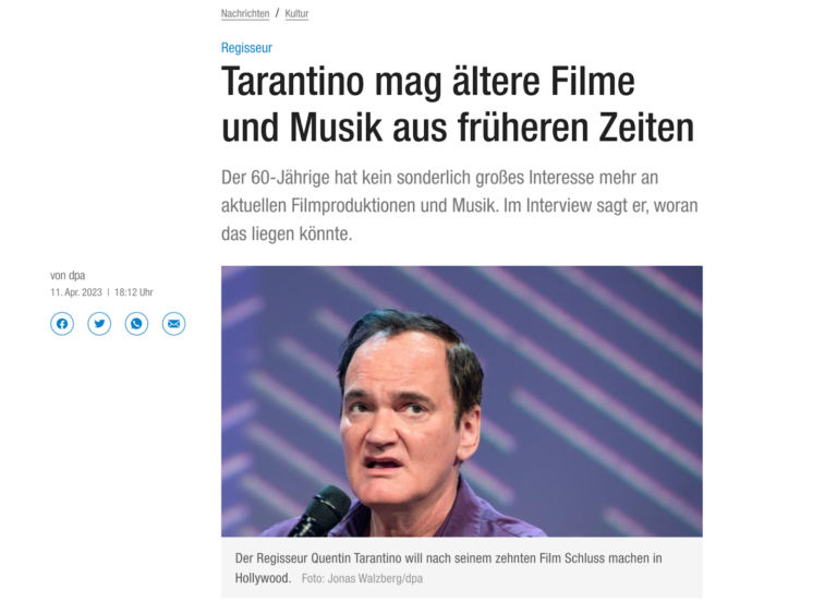 Beispiel eines online veröffentlichen Interviews mit Tarantino von bnn.